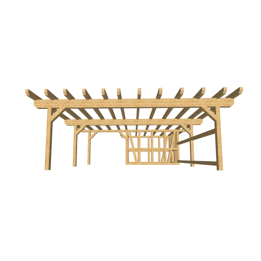 Bauplan Carport mit Geräteschuppen 8 3D-Frontansicht