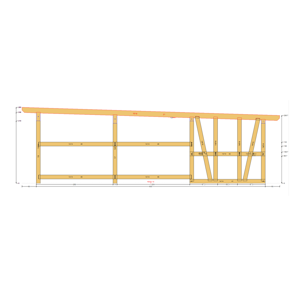 Bauplan Carport mit Geräteschuppen 8 Querschnitt mit Bemaßung