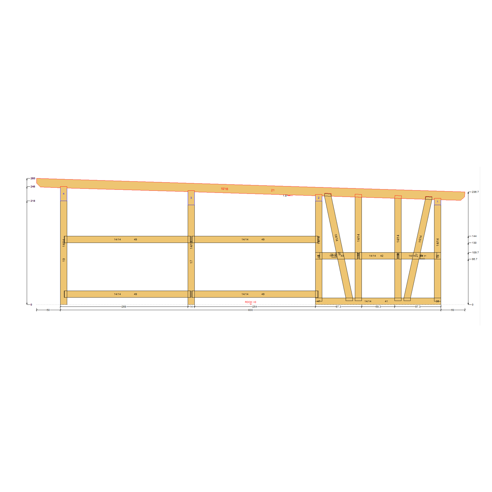 Bauplan Carport mit Geräteschuppen 8 Querschnitt mit Bemaßung