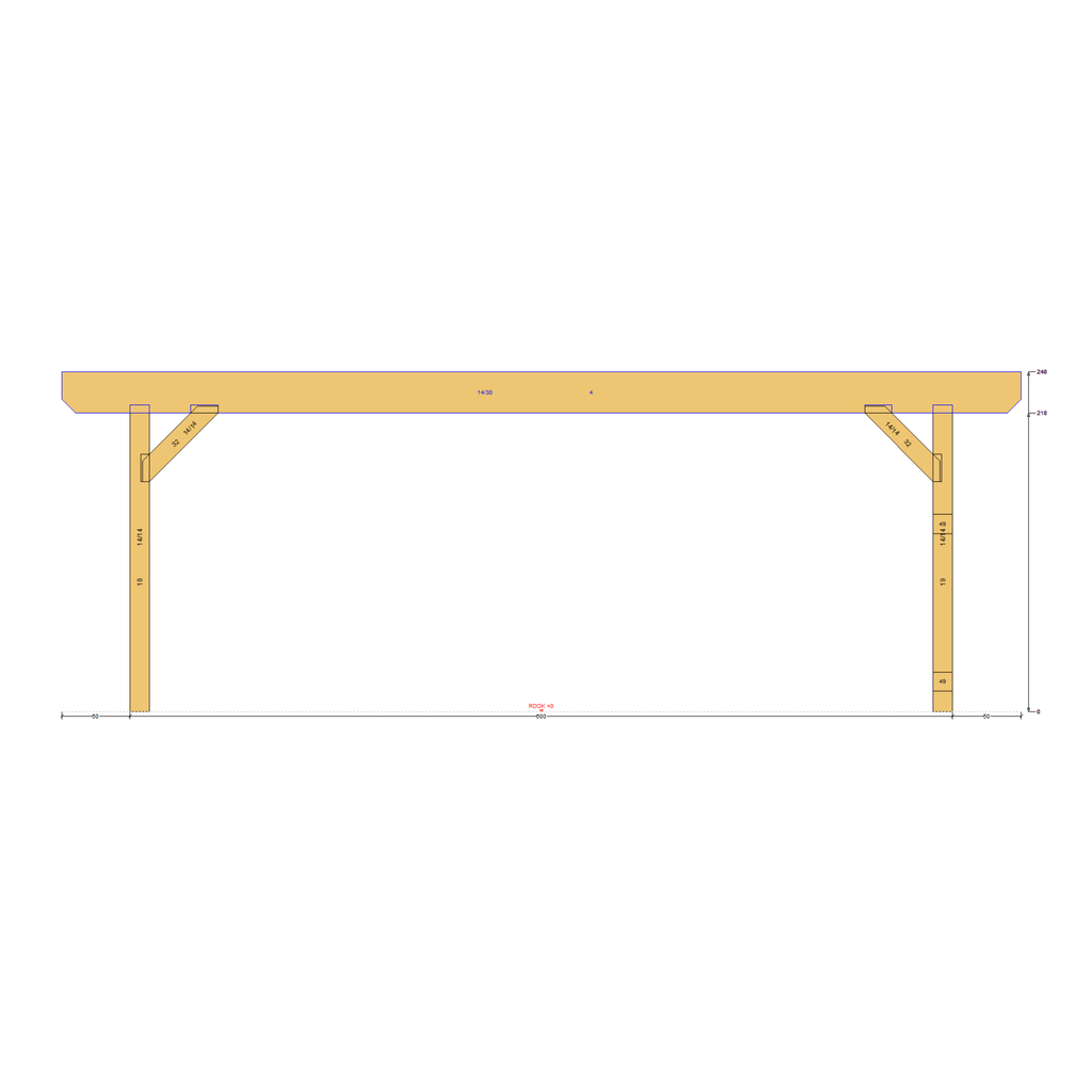 Bauplan Carport mit Geräteschuppen 8 Seitenansicht mit Bemaßung