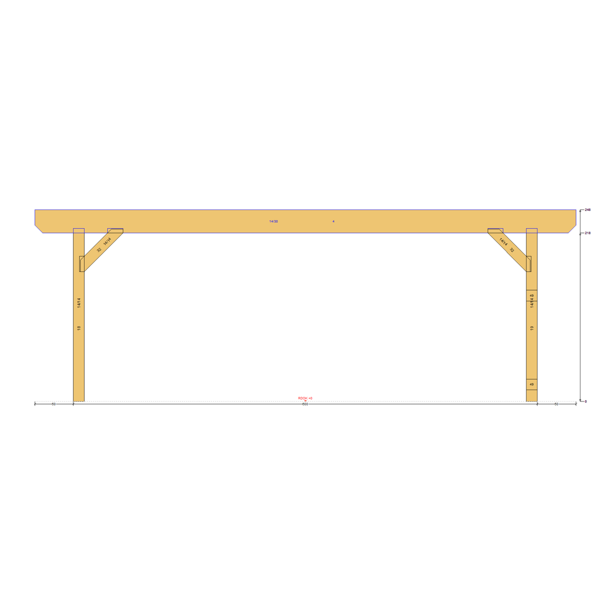 Bauplan Carport mit Geräteschuppen 8 Seitenansicht mit Bemaßung