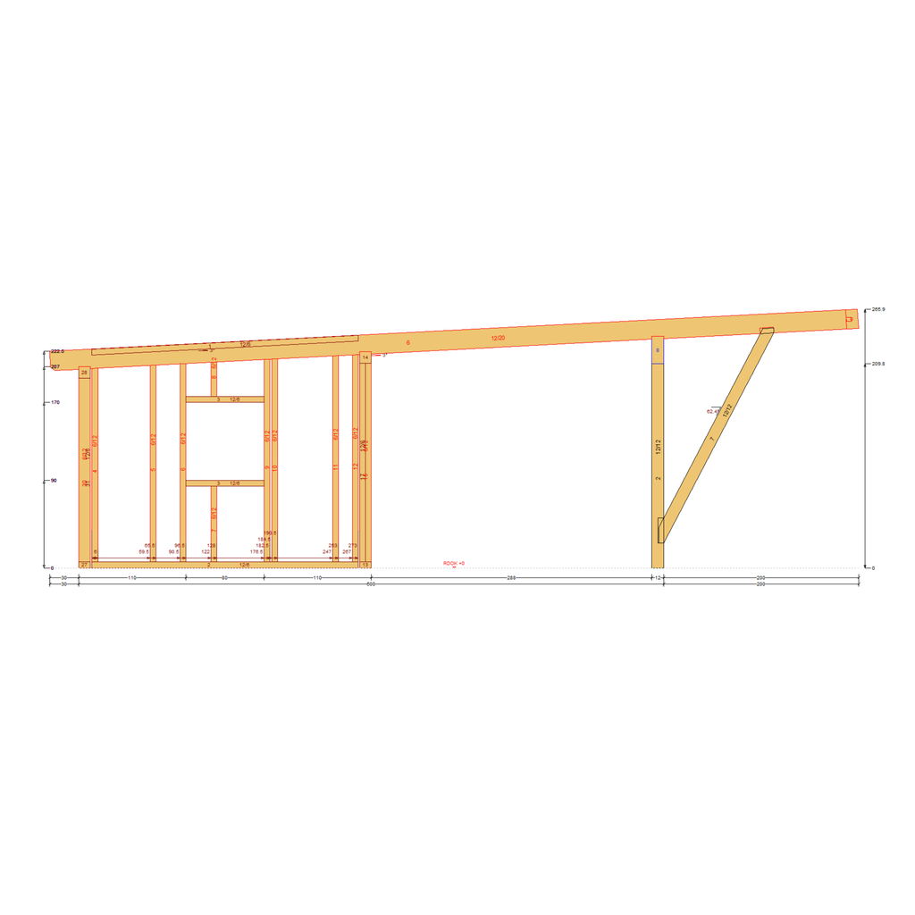 Bauplan Carport mit Geräteschuppen 9 Querschnitt mit Bemaßung