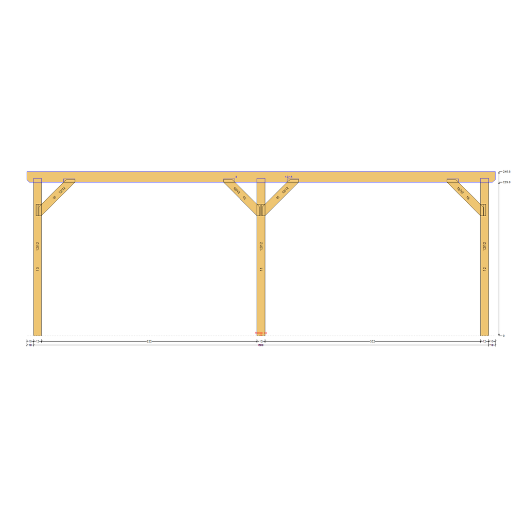 Bauplan Doppelcarport Flachdach 10 Seitenansicht mit Bemaßung