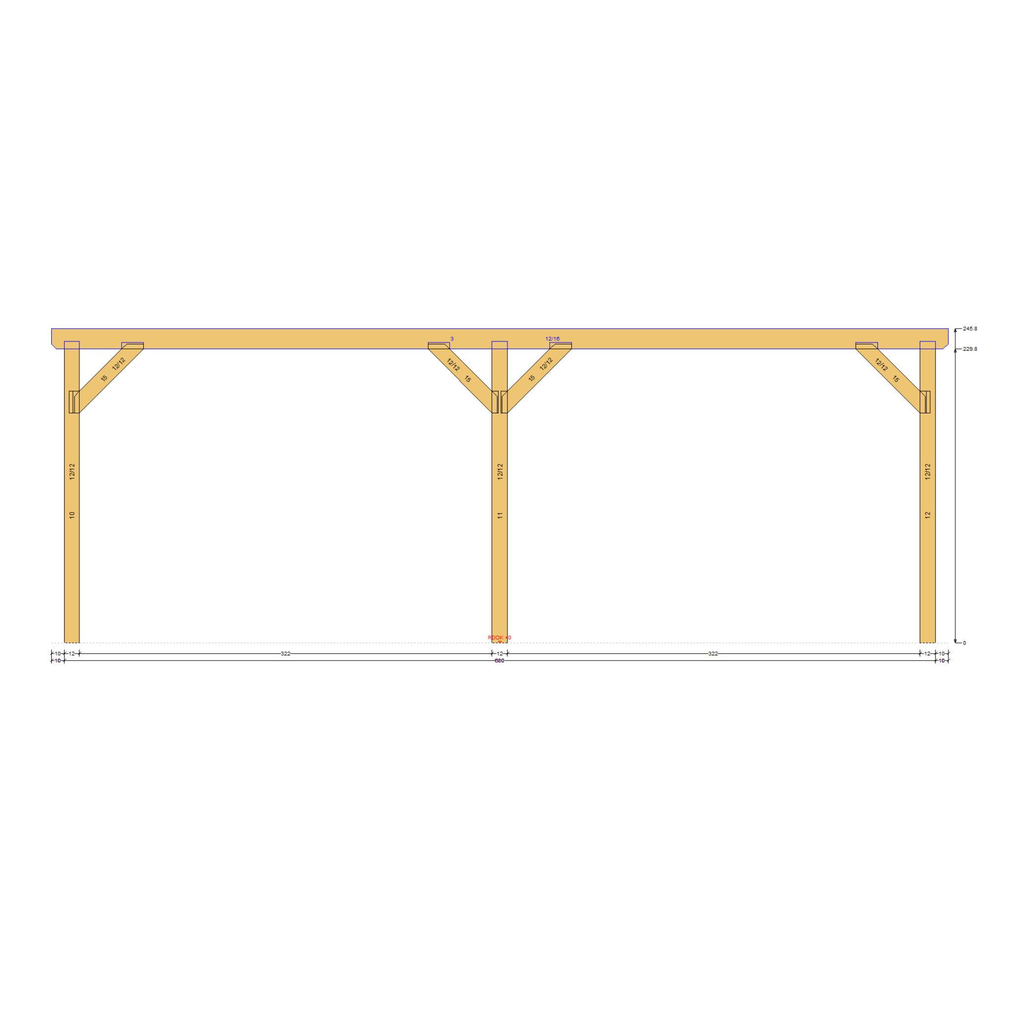 Bauplan Doppelcarport Flachdach 10 Seitenansicht mit Bemaßung