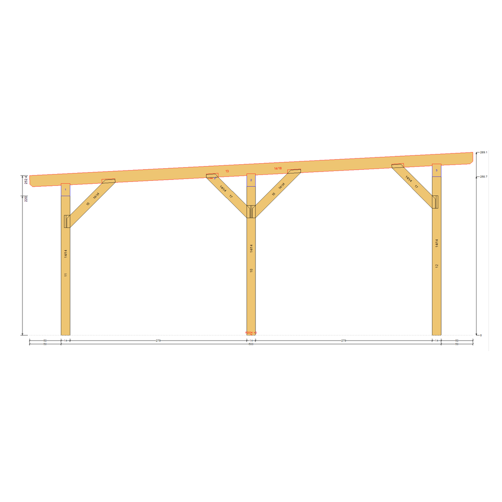 Bauplan Doppelcarport Flachdach 11 Querschnitt mit Bemaßung