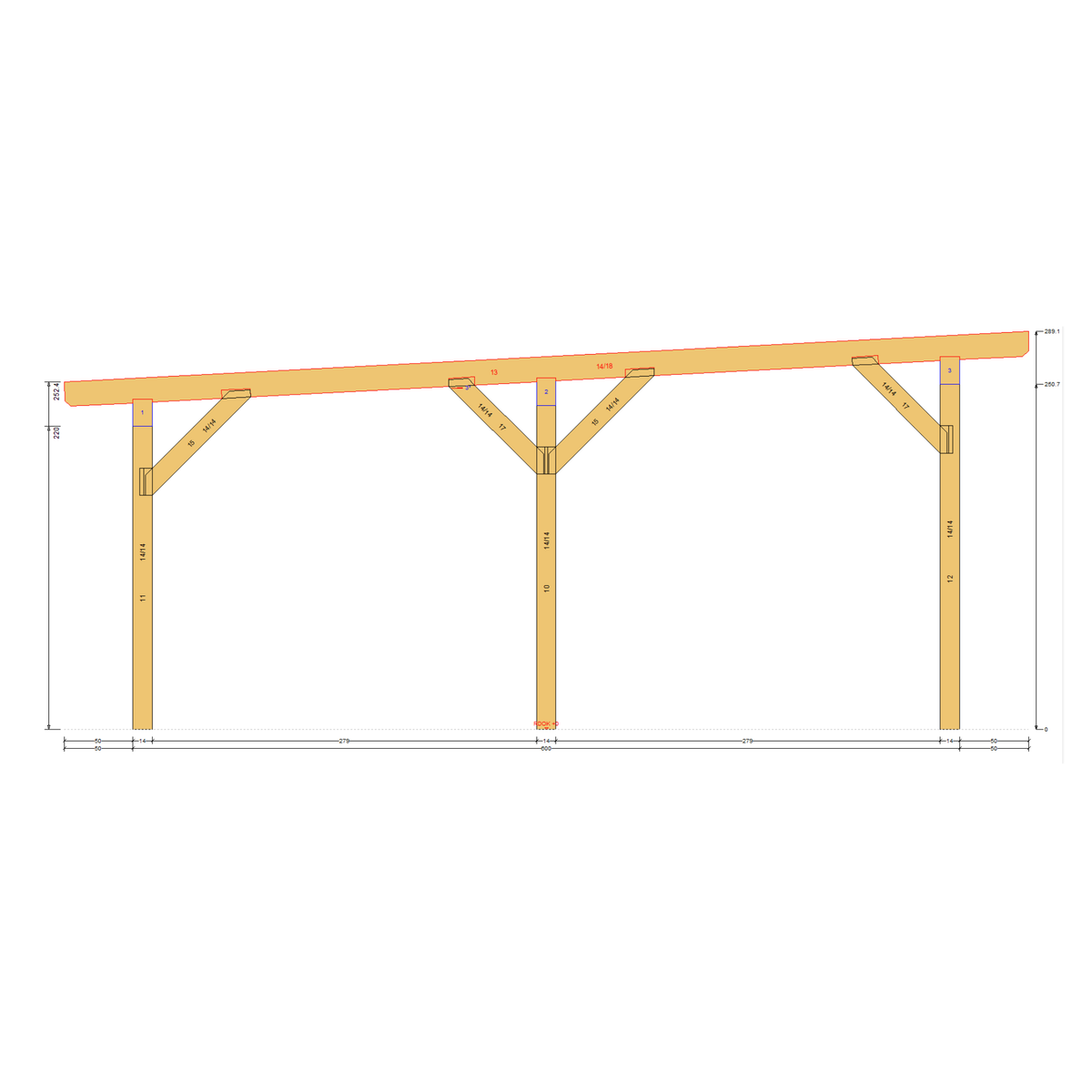 Bauplan Doppelcarport Flachdach 11 Querschnitt mit Bemaßung