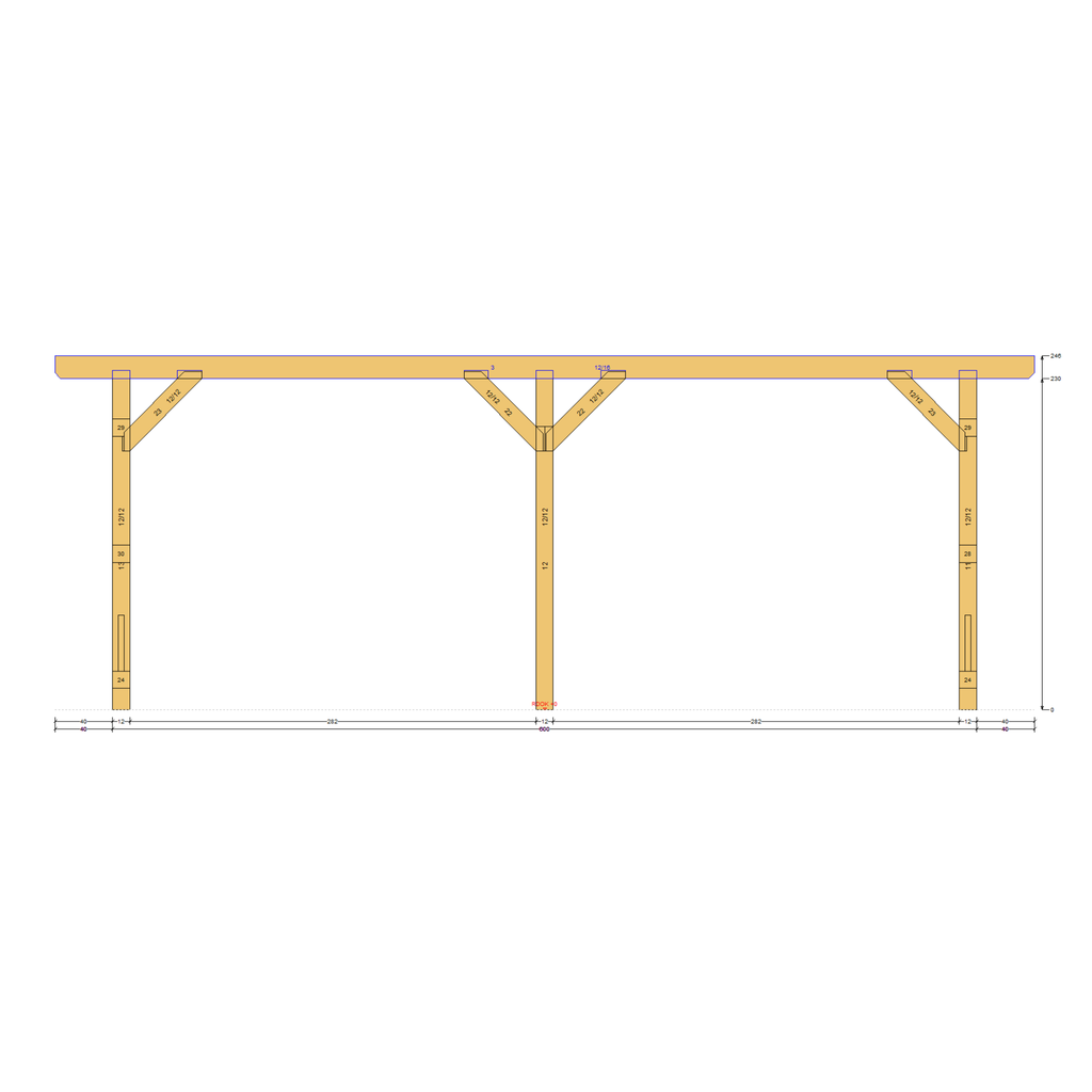 Bauplan Doppelcarport Flachdach 12 Seitenansicht mit Bemaßung