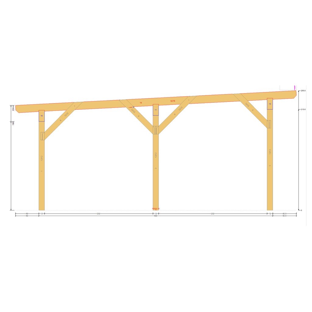 Bauplan Doppelcarport Flachdach 1 Querschnitt mit Bemaßung