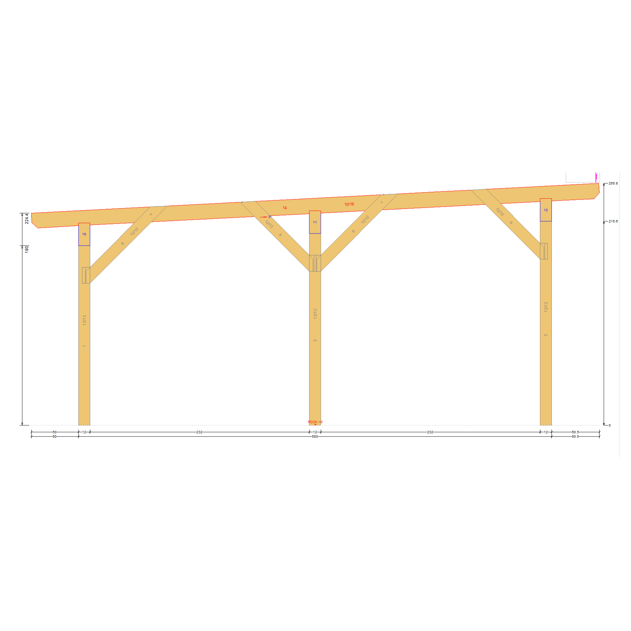 Bauplan Doppelcarport Flachdach 1 Querschnitt mit Bemaßung