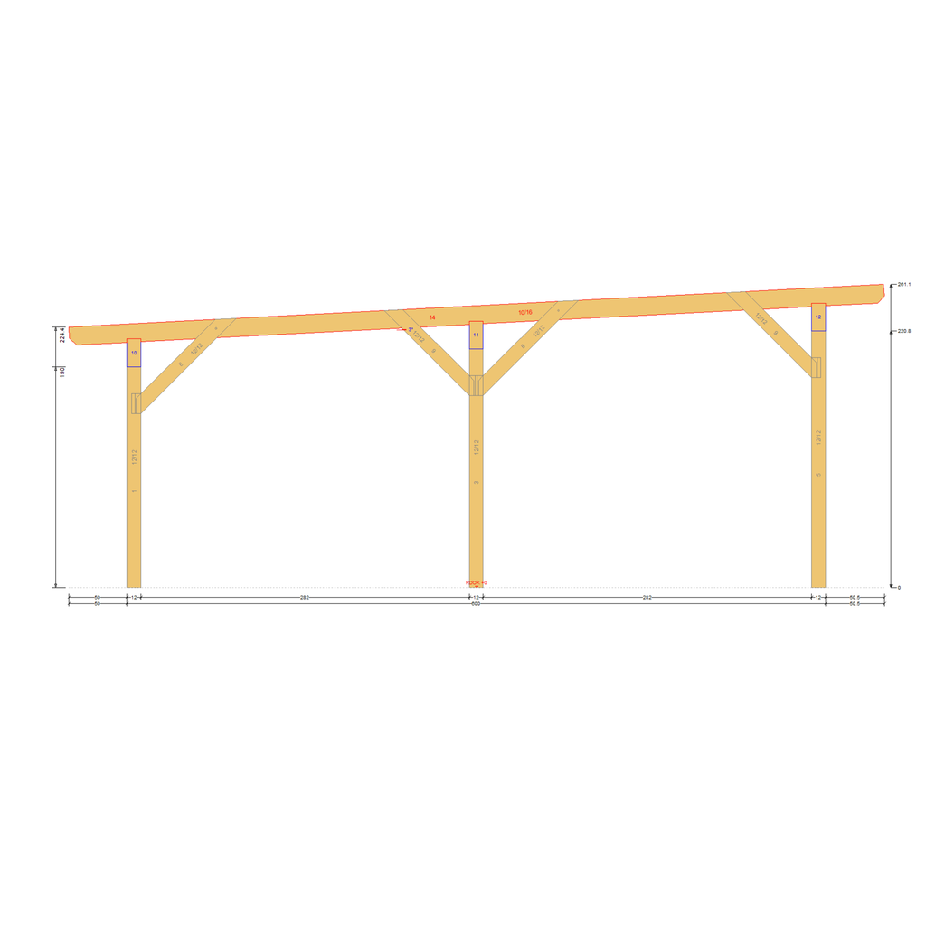 Bauplan Doppelcarport Flachdach 3 Querschnitt mit Bemaßung