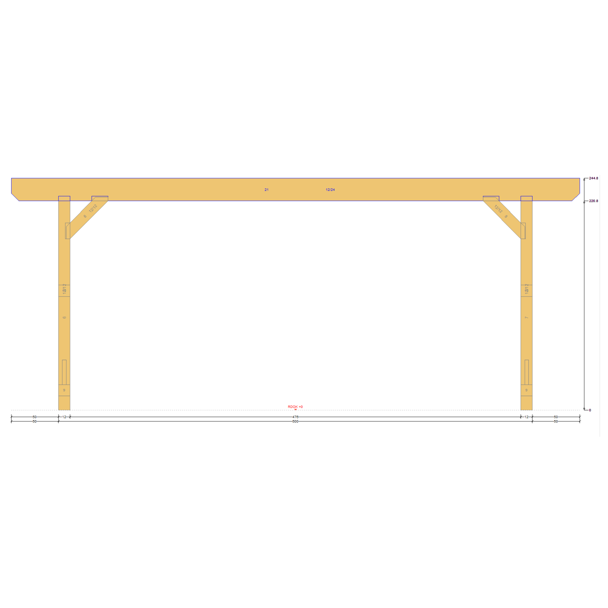 Bauplan Doppelcarport Flachdach 4 Seitenansicht mit Bemaßung