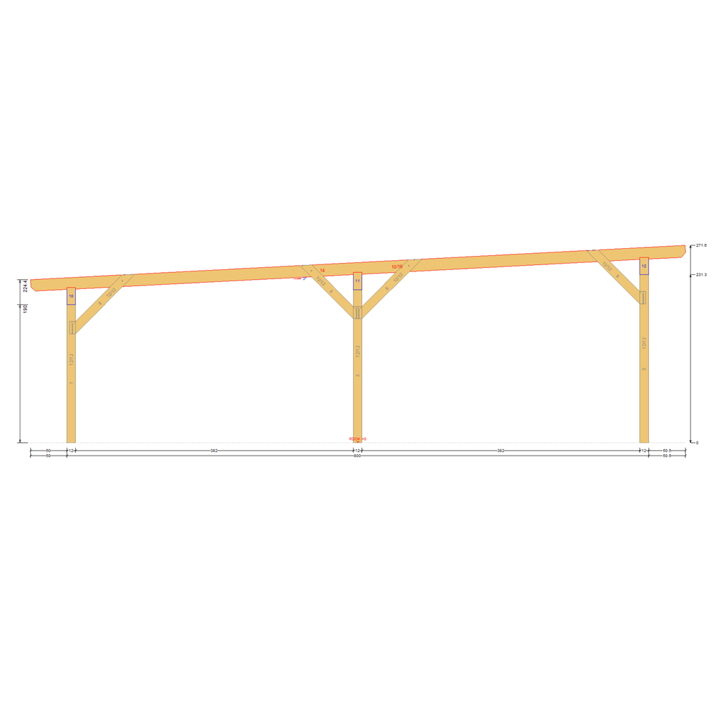 Bauplan Doppelcarport Flachdach 5 Querschnitt mit Bemaßung