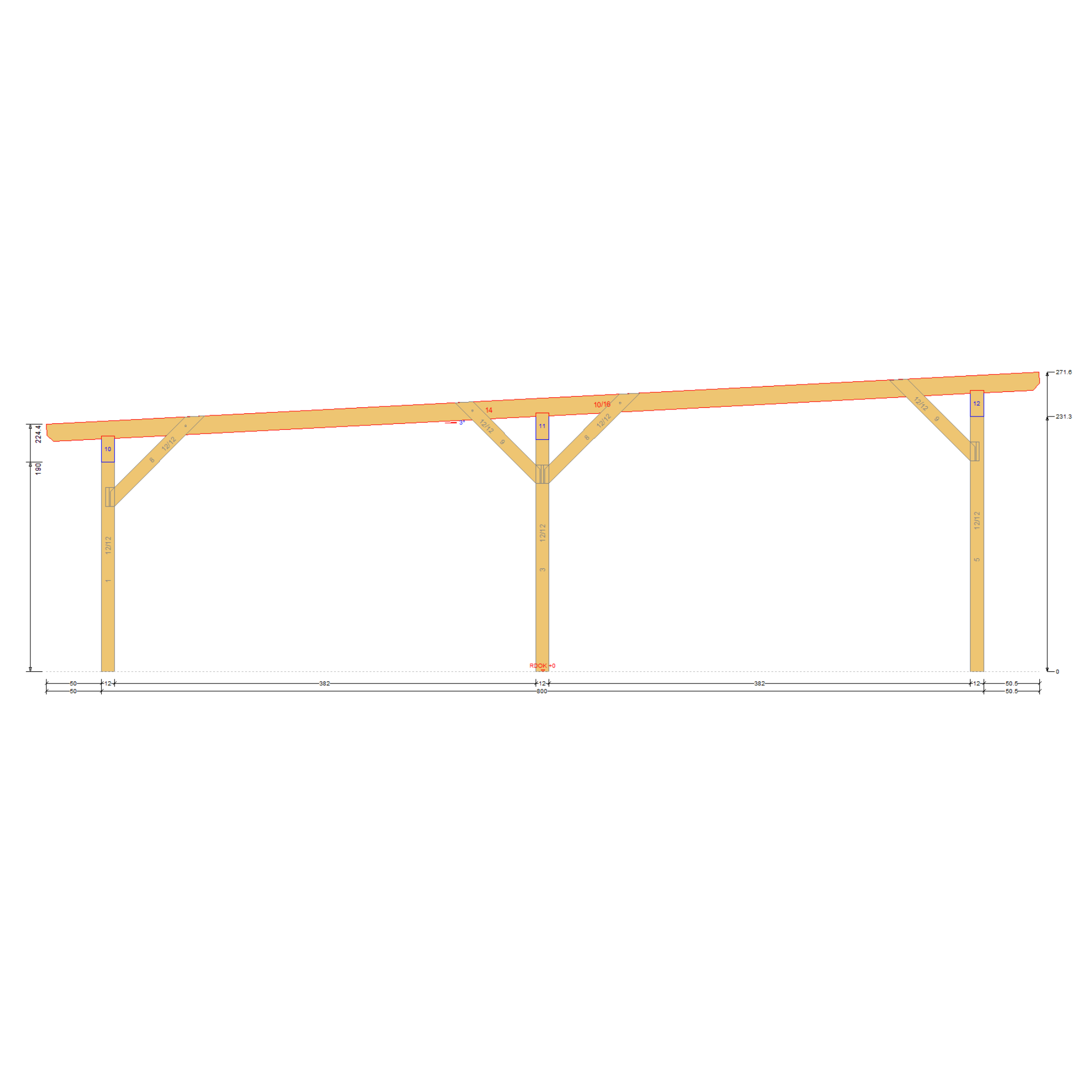 Bauplan Doppelcarport Flachdach 5 Querschnitt mit Bemaßung