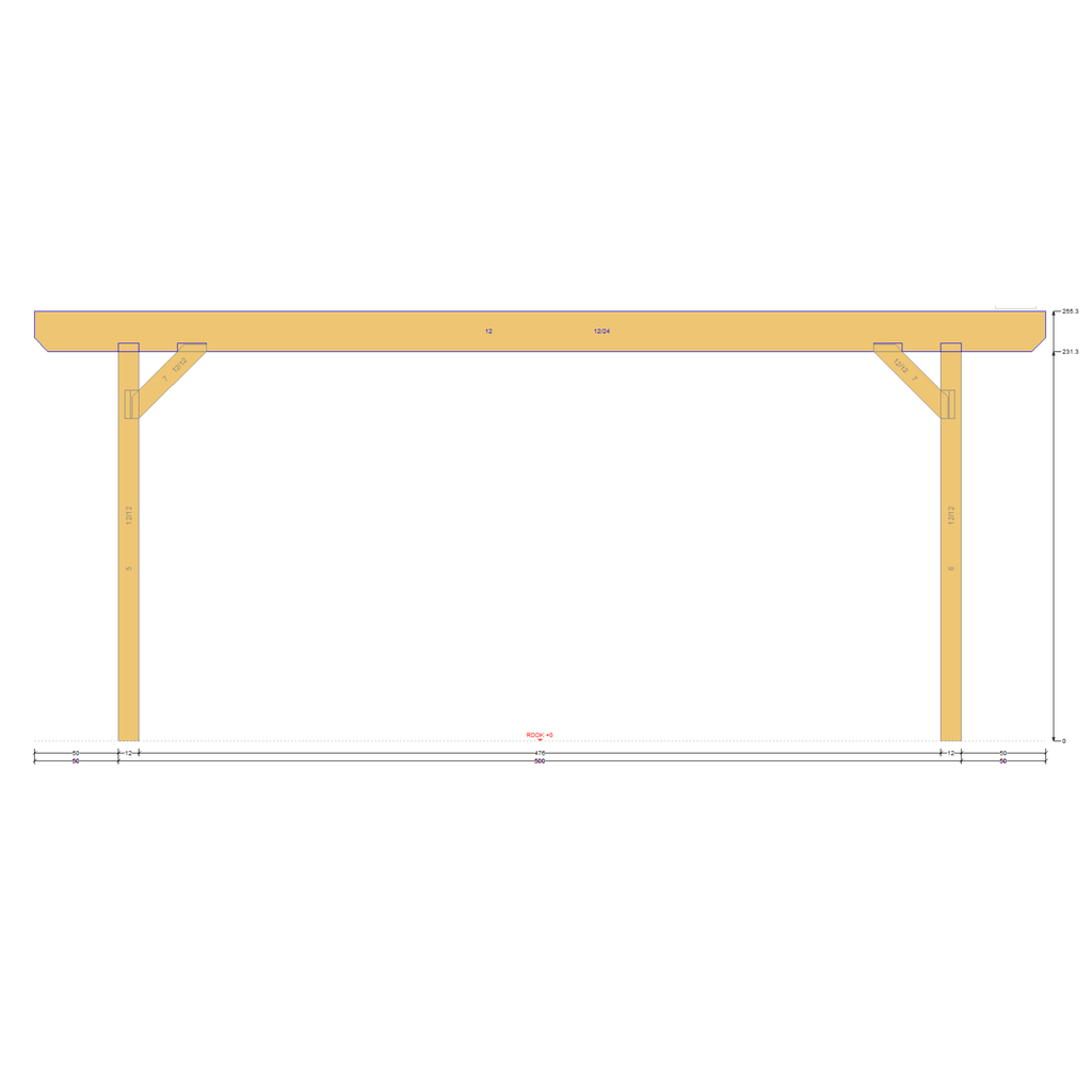 Bauplan Doppelcarport Flachdach 5 Seitenansicht mit Bemaßung