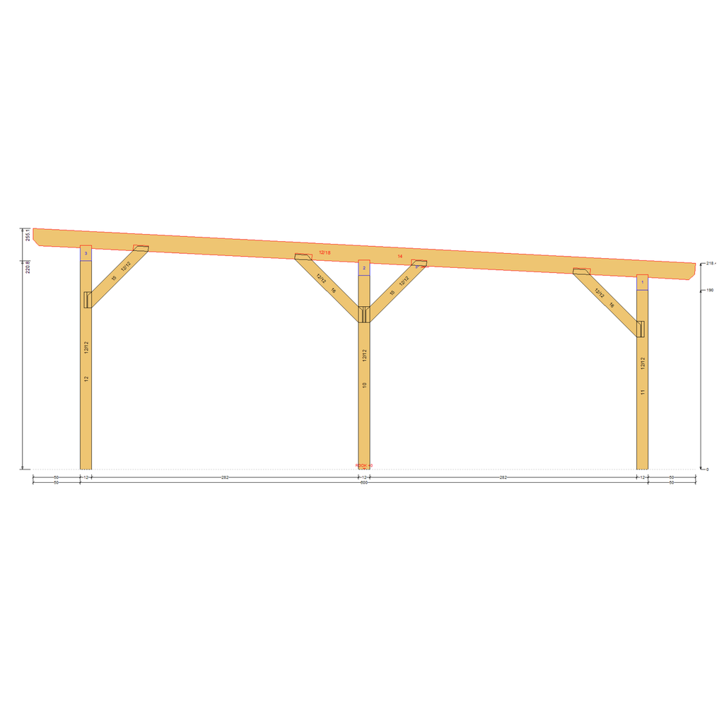 Bauplan Doppelcarport Flachdach 7 Querschnitt mit Bemaßung