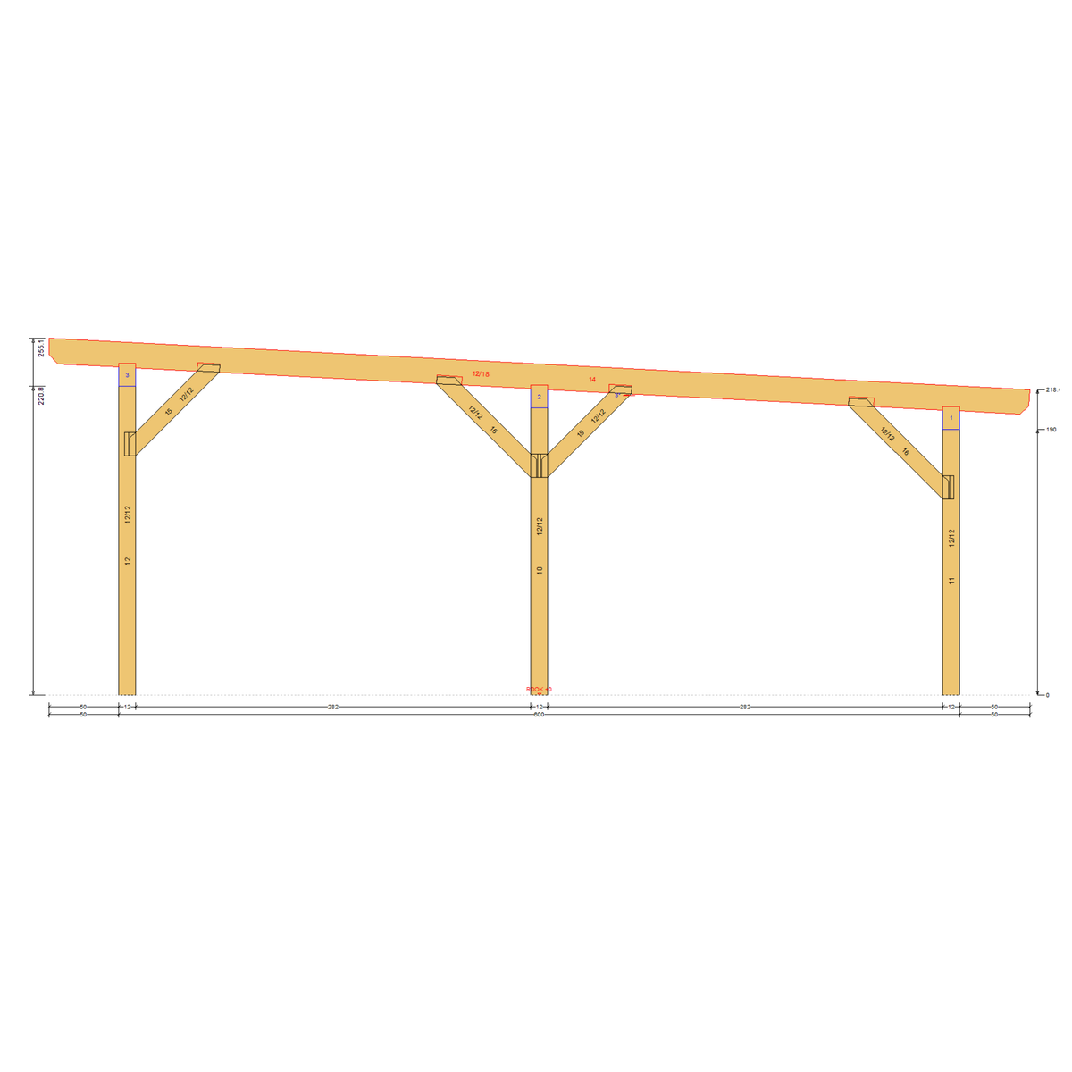 Bauplan Doppelcarport Flachdach 7 Querschnitt mit Bemaßung