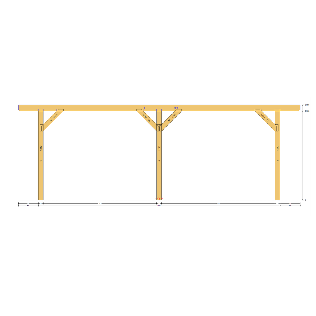 Bauplan Doppelcarport Flachdach 7 Seitenansicht mit Bemaßung