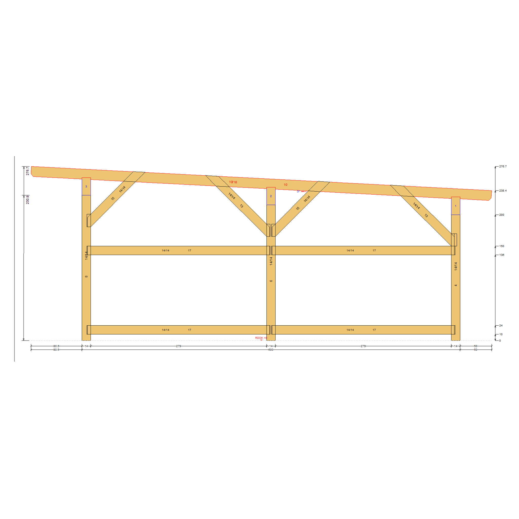 Bauplan Doppelcarport Flachdach 9 Querschnitt mit Bemaßung 