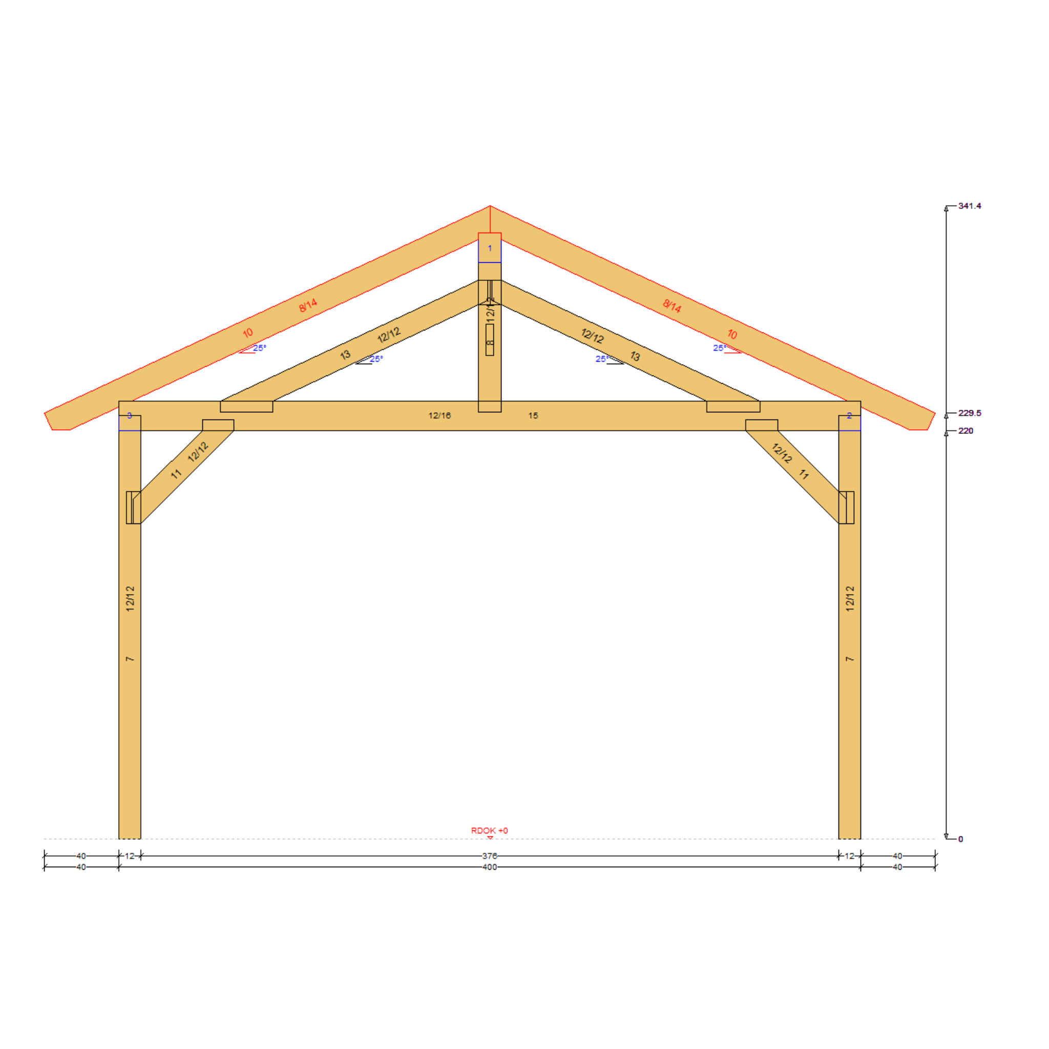 Bauplan Doppelcarport Satteldach 10 Querschnitt mit Bemaßung