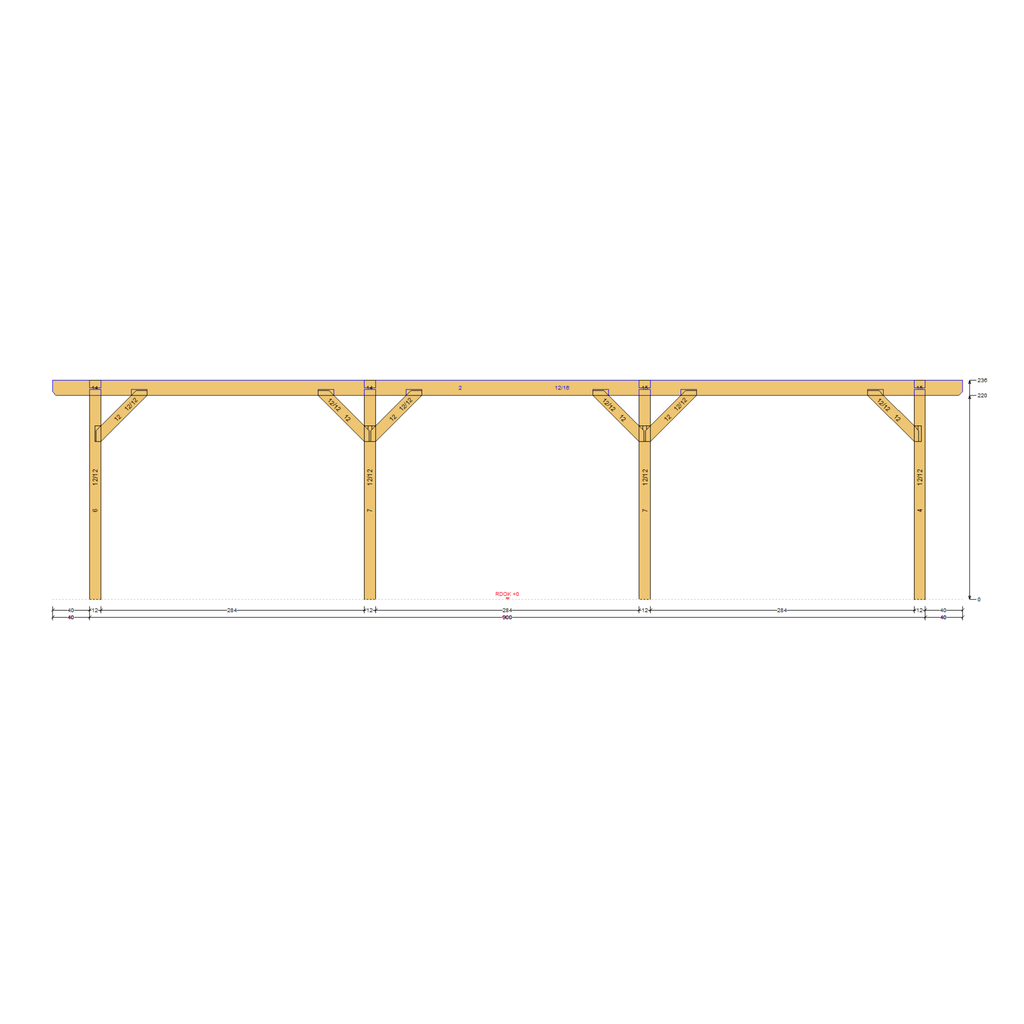 Bauplan Doppelcarport Satteldach 10 Seitenansicht mit Bemaßung