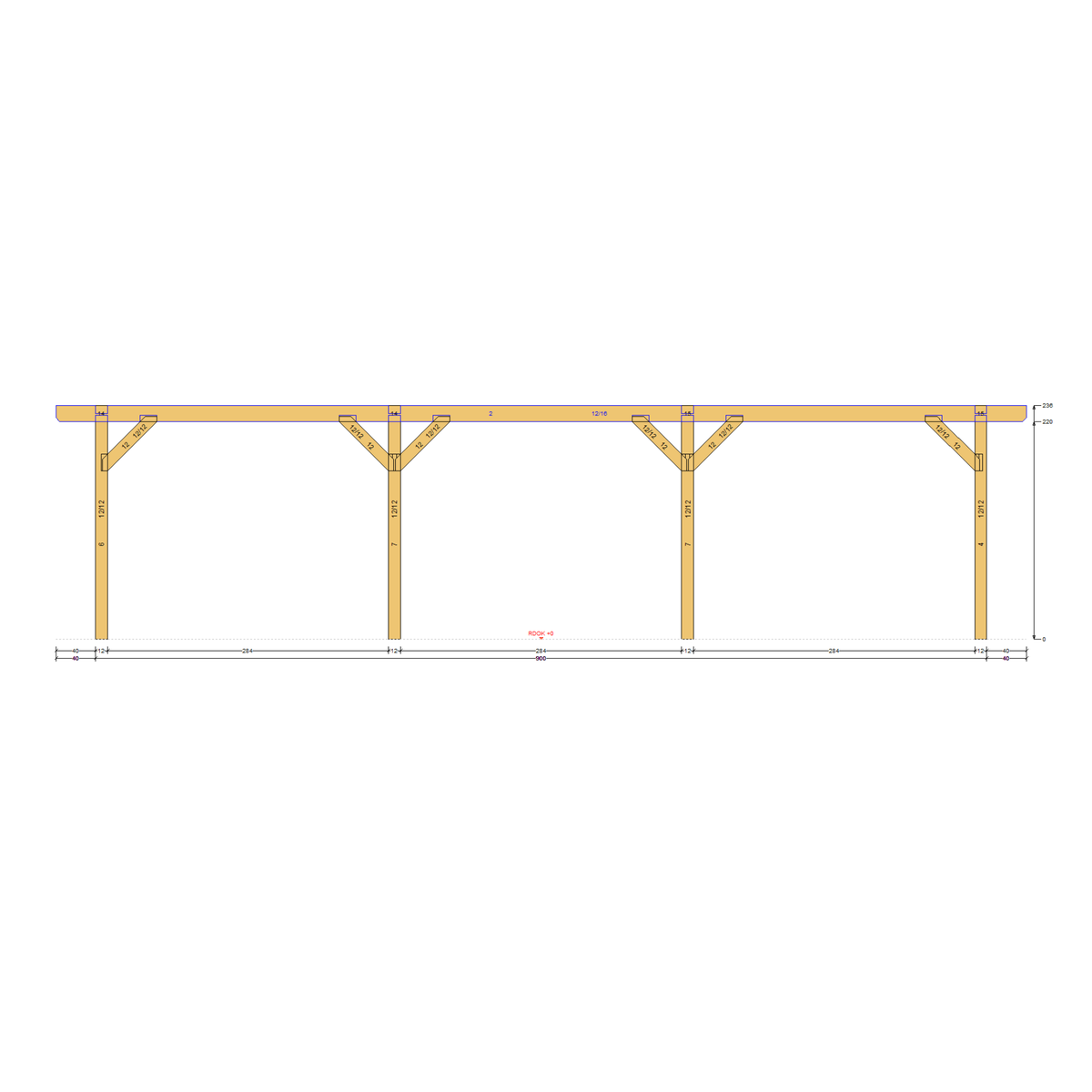 Bauplan Doppelcarport Satteldach 10 Seitenansicht mit Bemaßung