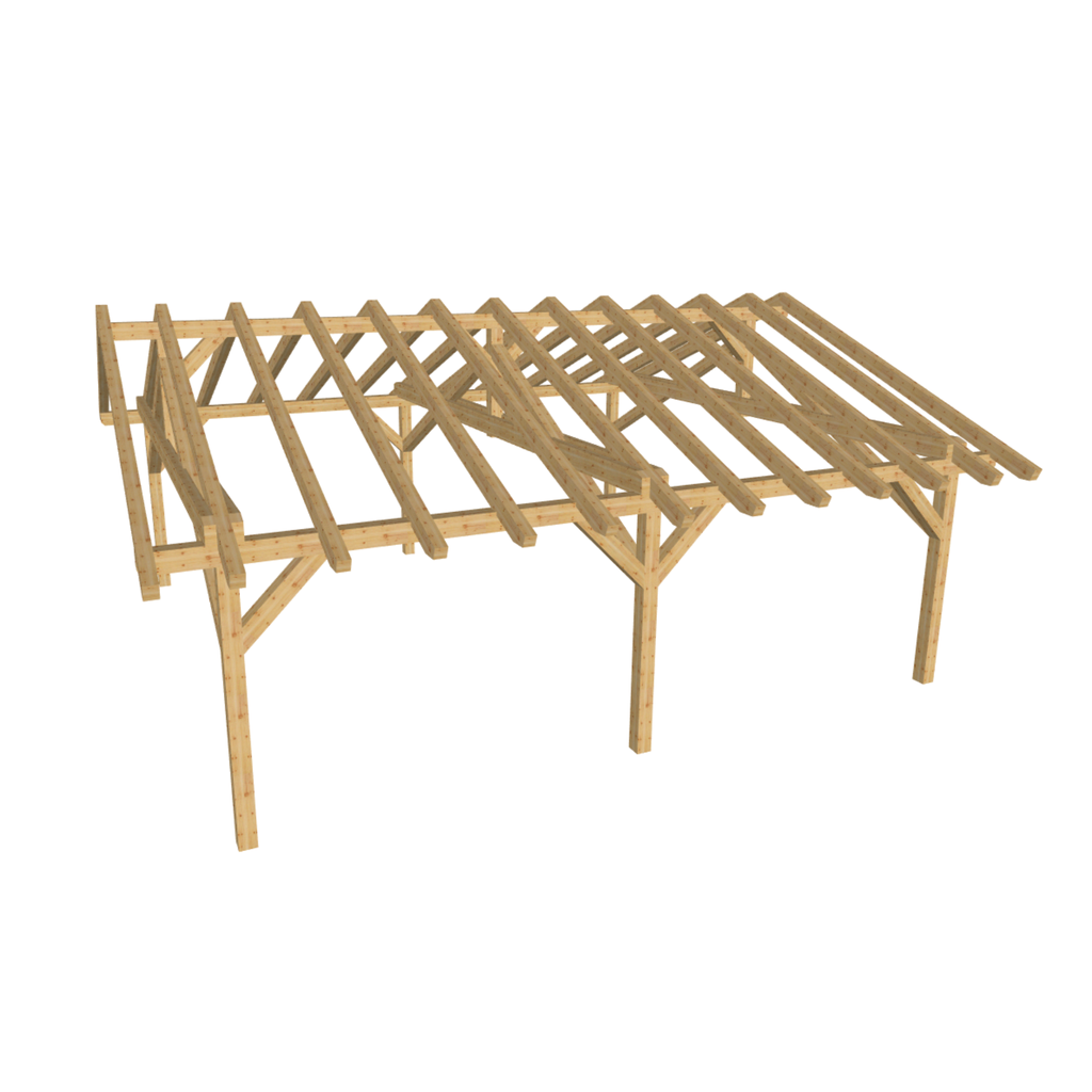 Bauplan Doppelcarport Satteldach 11 3D-Ansicht schräg von vorn