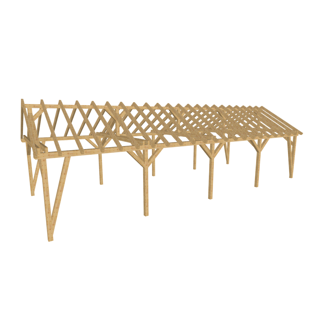 Bauplan Doppelcarport Satteldach  3D-Ansicht schräg von vorn3