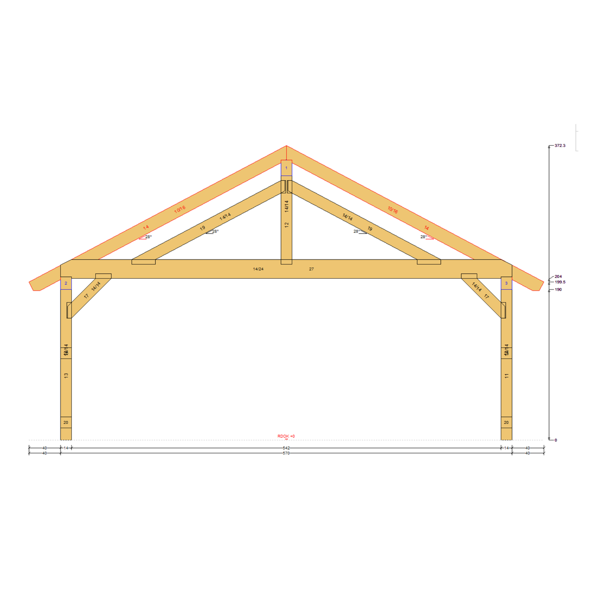 Bauplan Doppelcarport Satteldach 14 Querschnitt mit Bemaßung