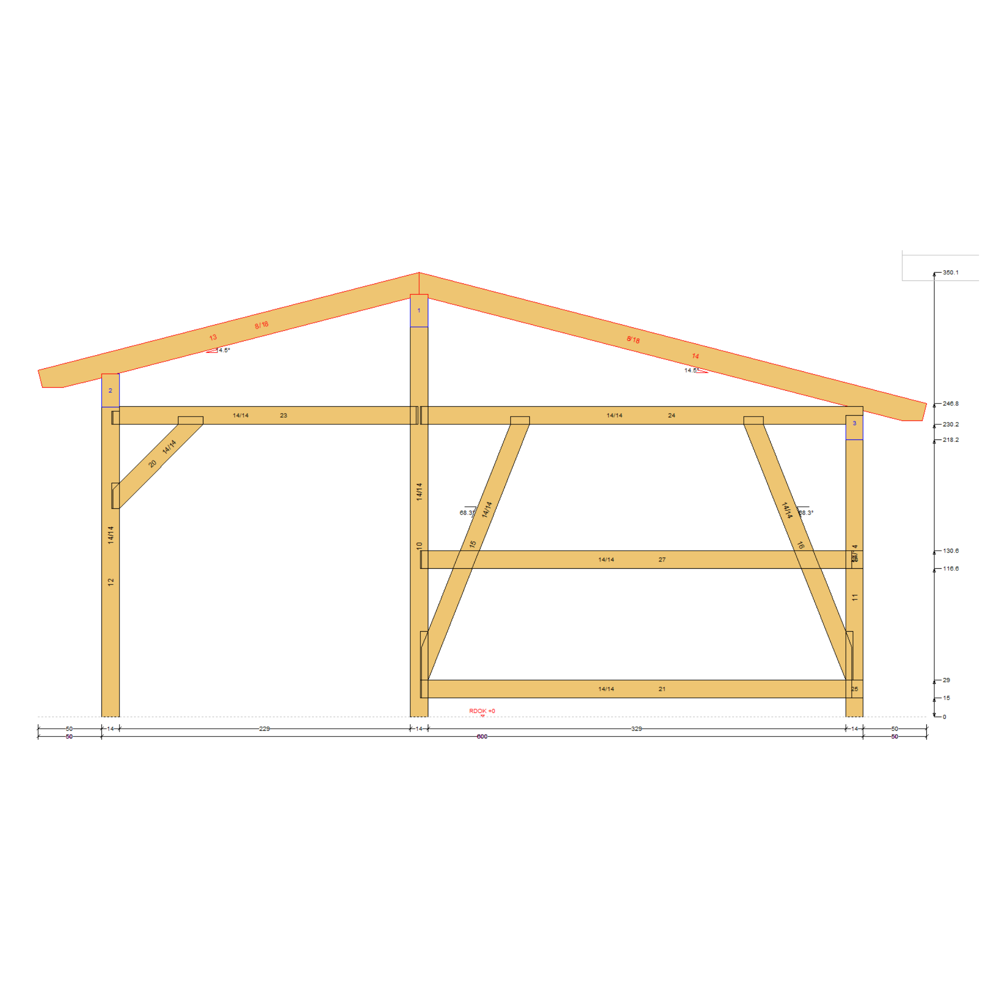 Bauplan Doppelcarport Satteldach 15 Querschnitt mit Bemaßung