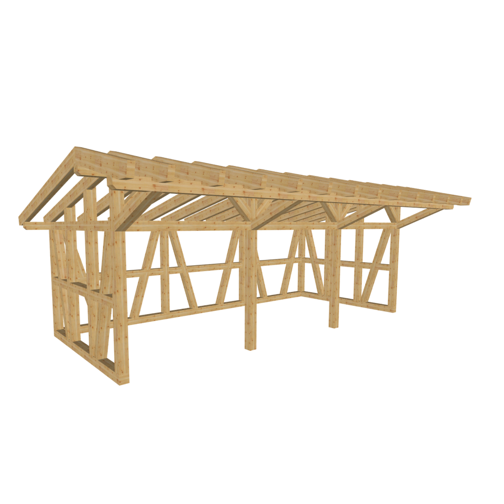 Bauplan Doppelcarport Satteldach 16 3D-Ansicht schräg von vorn