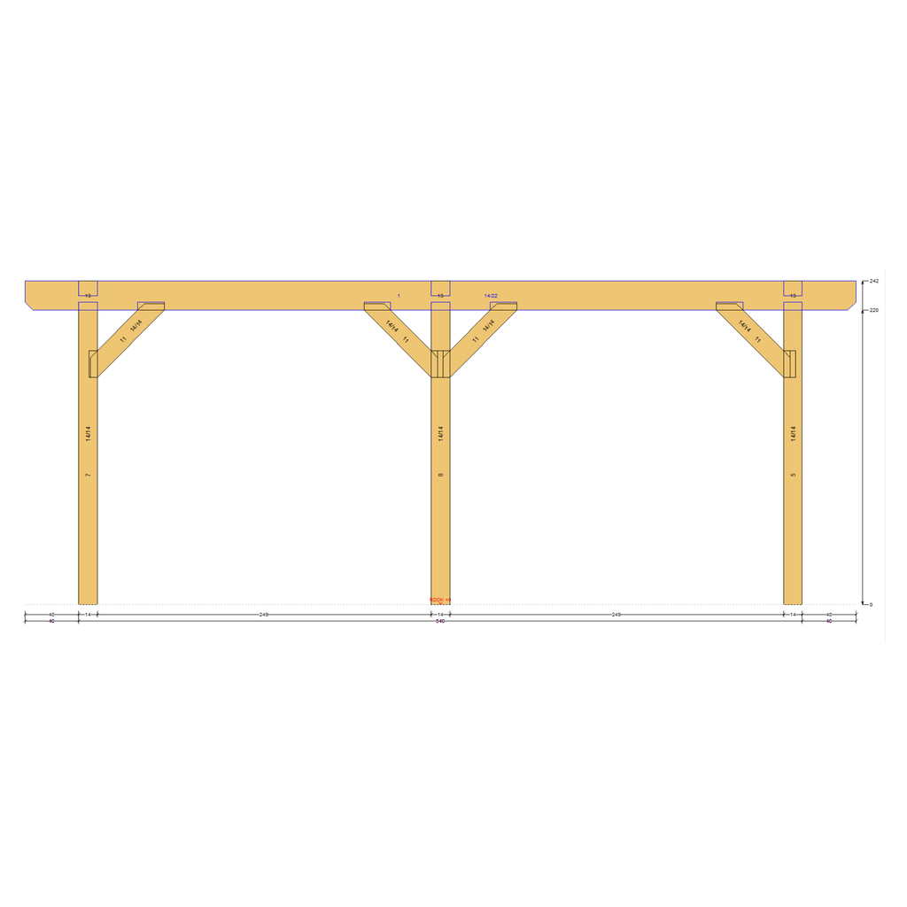 Bauplan Doppelcarport Satteldach 17 Seitenansicht mit Bemaßung