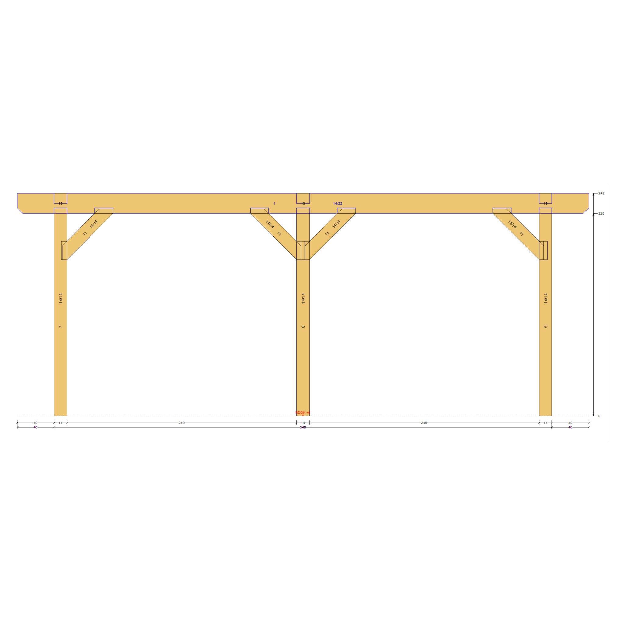 Bauplan Doppelcarport Satteldach 17 Seitenansicht mit Bemaßung