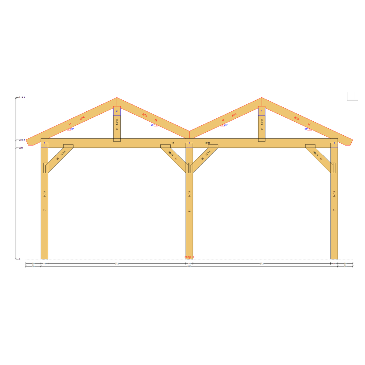 Bauplan Doppelcarport Satteldach 18 Querschnitt mit Bemaßung