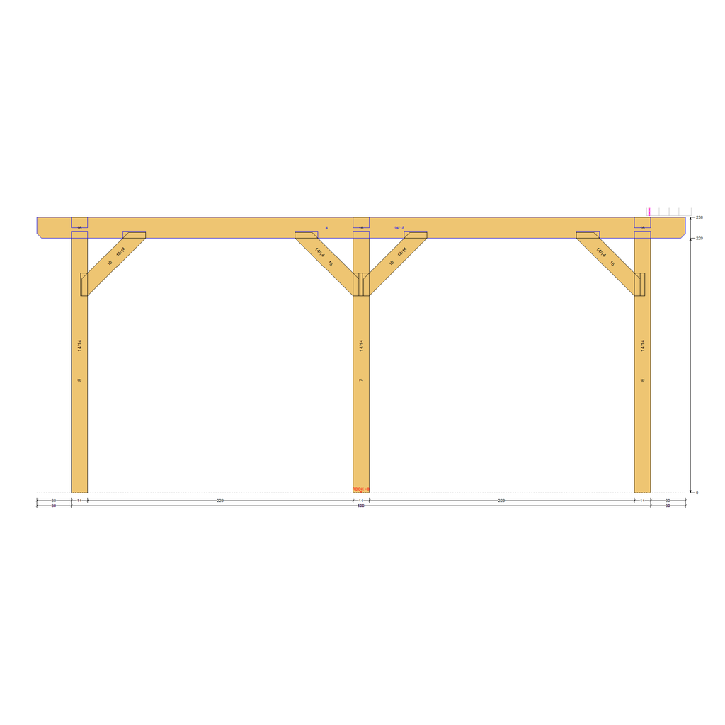 Bauplan Doppelcarport Satteldach 18 Seitenansicht mit Bemaßung