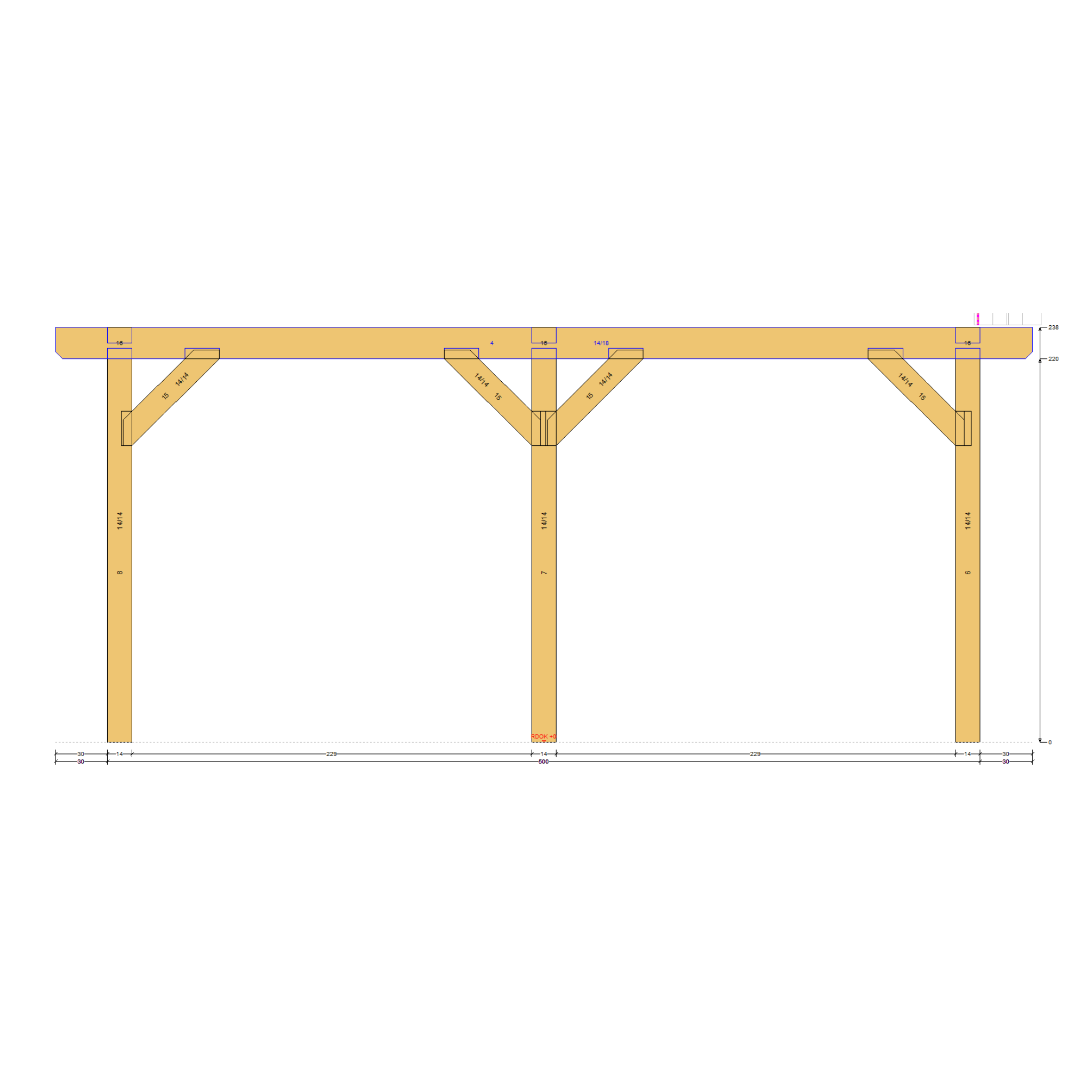 Bauplan Doppelcarport Satteldach 18 Seitenansicht mit Bemaßung