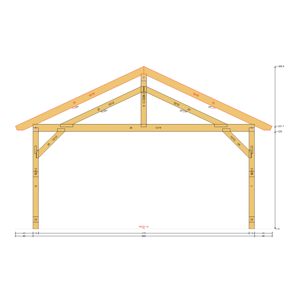 Bauplan Doppelcarport Satteldach 19 Querschnitt mit Bemaßung