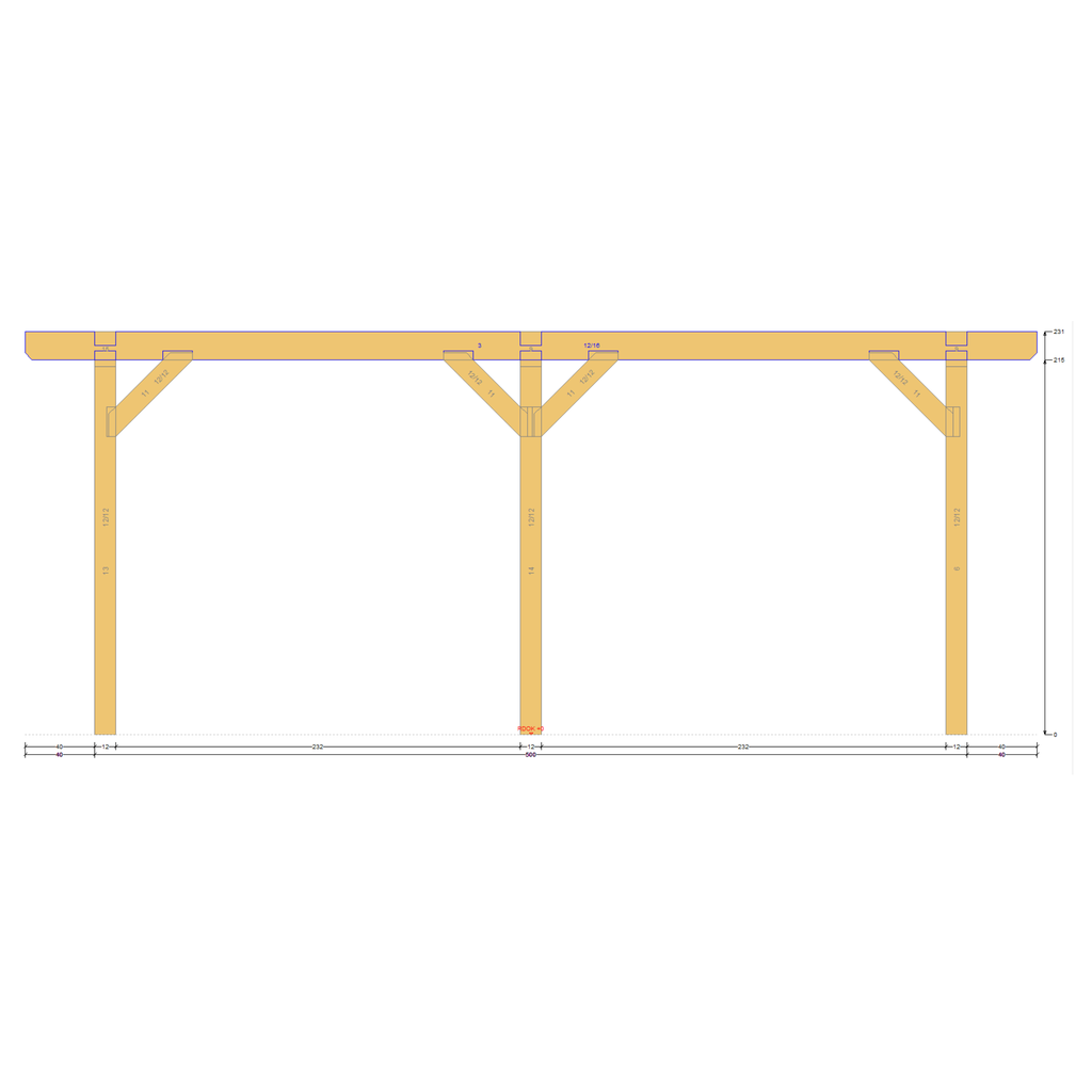 Bauplan Doppelcarport Satteldach 1 Seitenansicht mit Bemaßung
