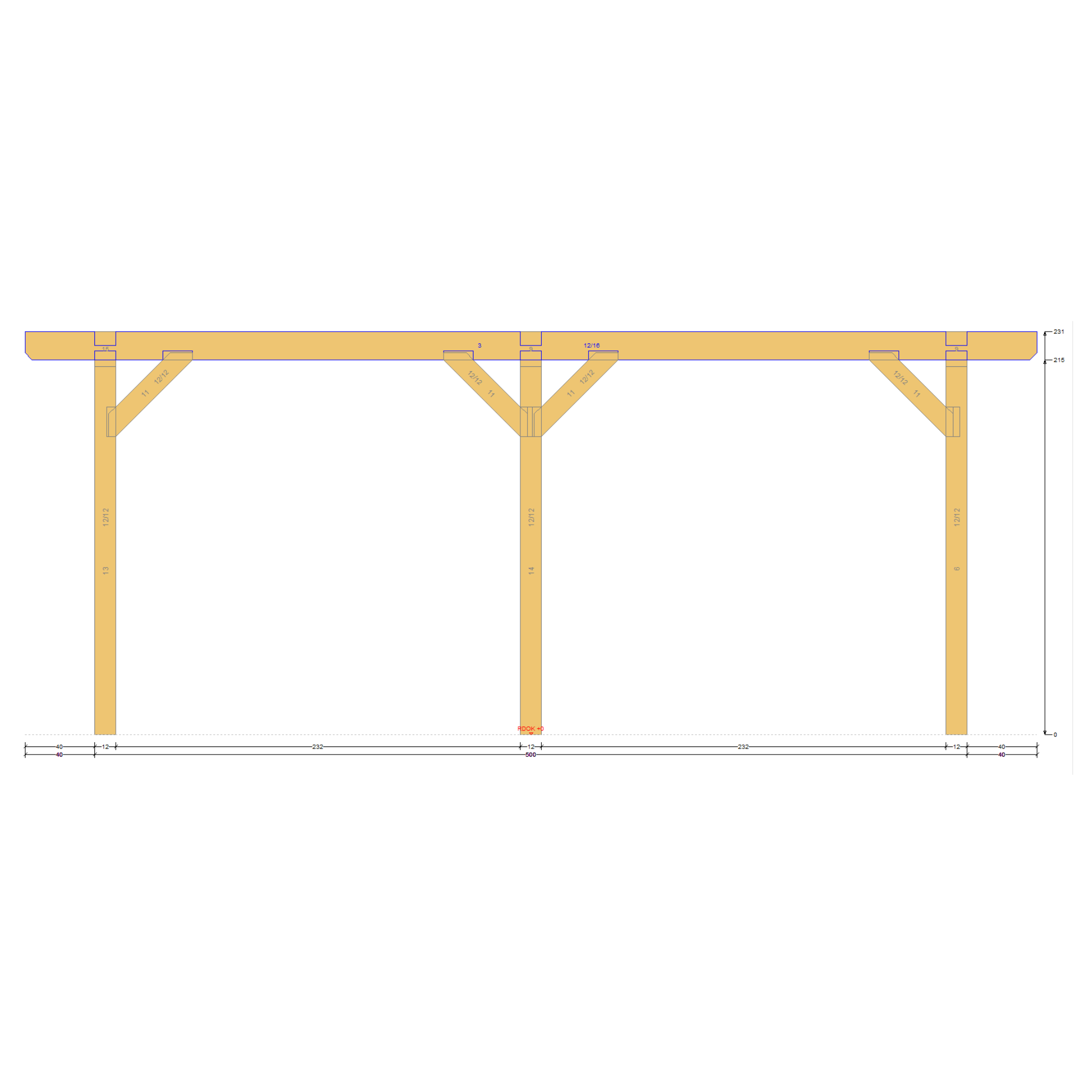 Bauplan Doppelcarport Satteldach 1 Seitenansicht mit Bemaßung