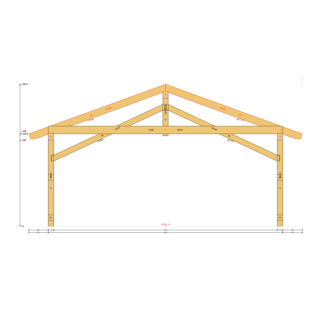 Bauplan Doppelcarport Satteldach 20 Querschnitt mit Bemaßung