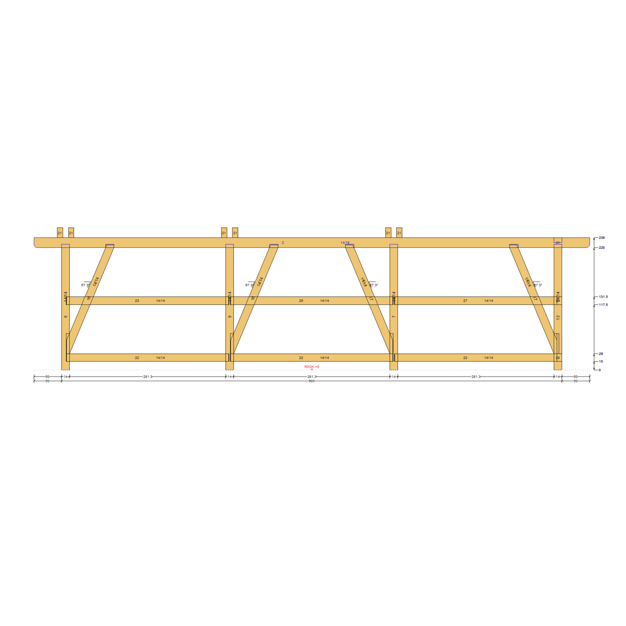 Bauplan Doppelcarport Satteldach 20 Seitenansicht mit Bemaßung