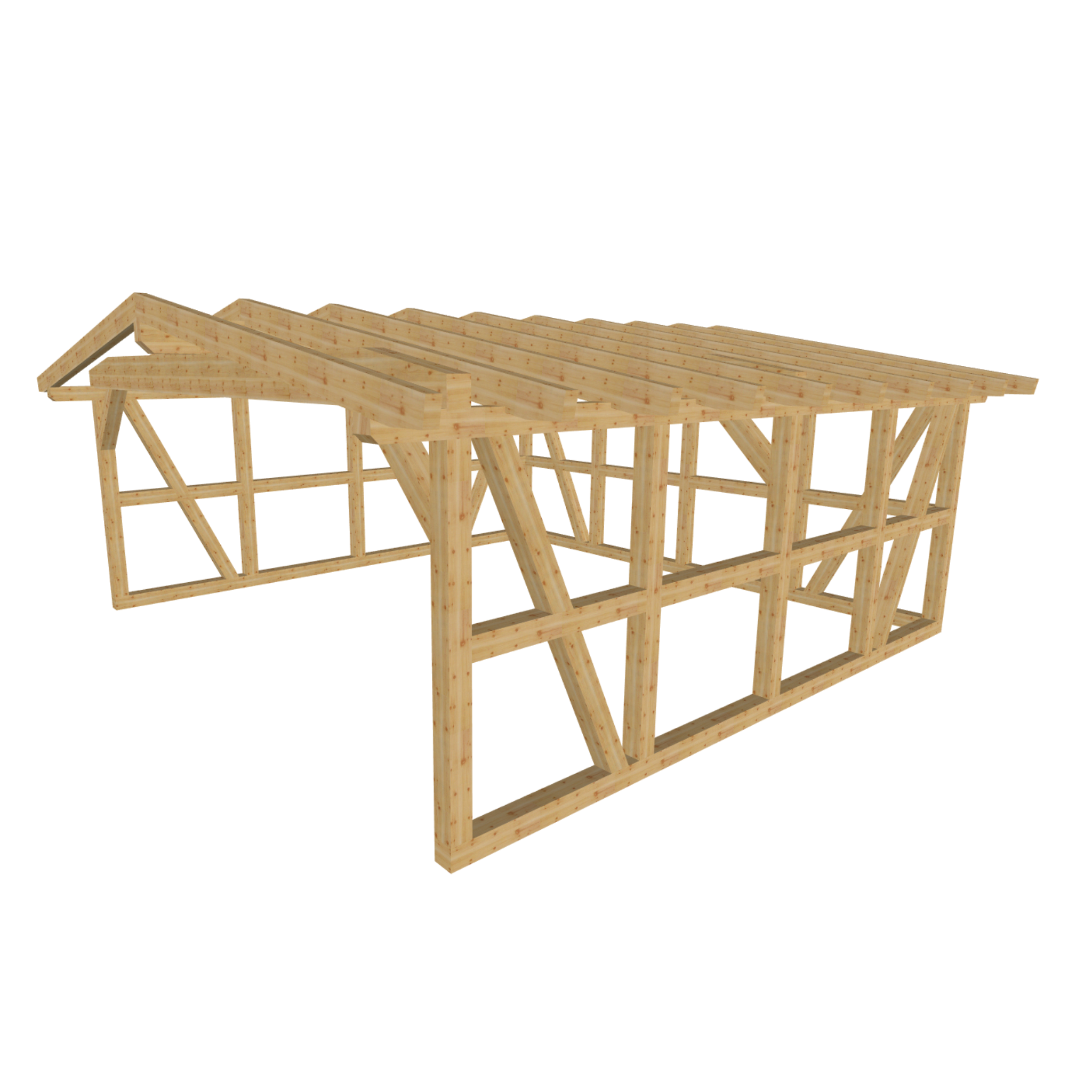 Bauplan Doppelcarport Satteldach  3D-Ansicht schräg von vorn1