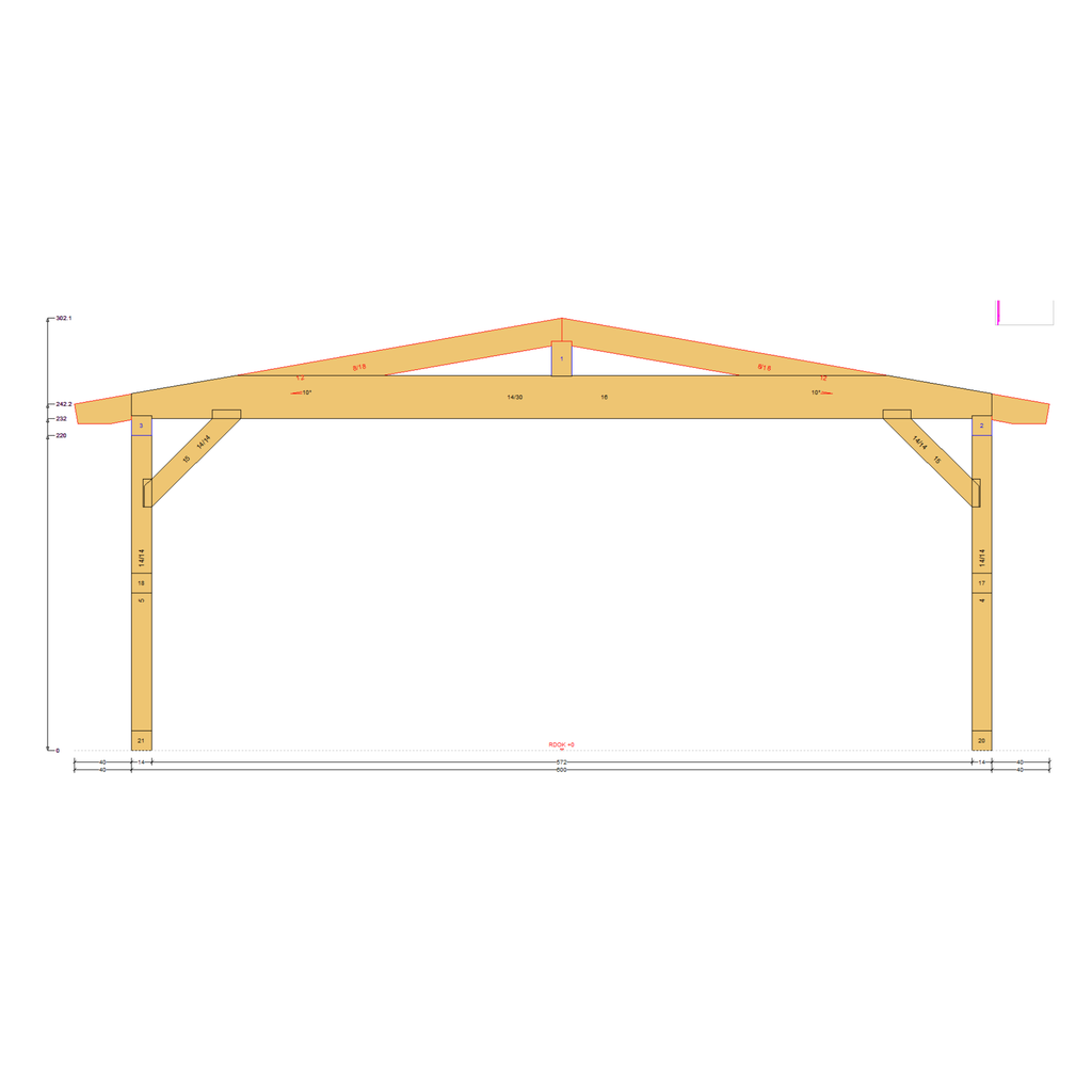 Bauplan Doppelcarport Satteldach 21 Querschnitt mit Bemaßung