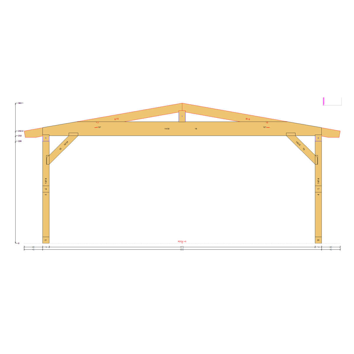 Bauplan Doppelcarport Satteldach 21 Querschnitt mit Bemaßung