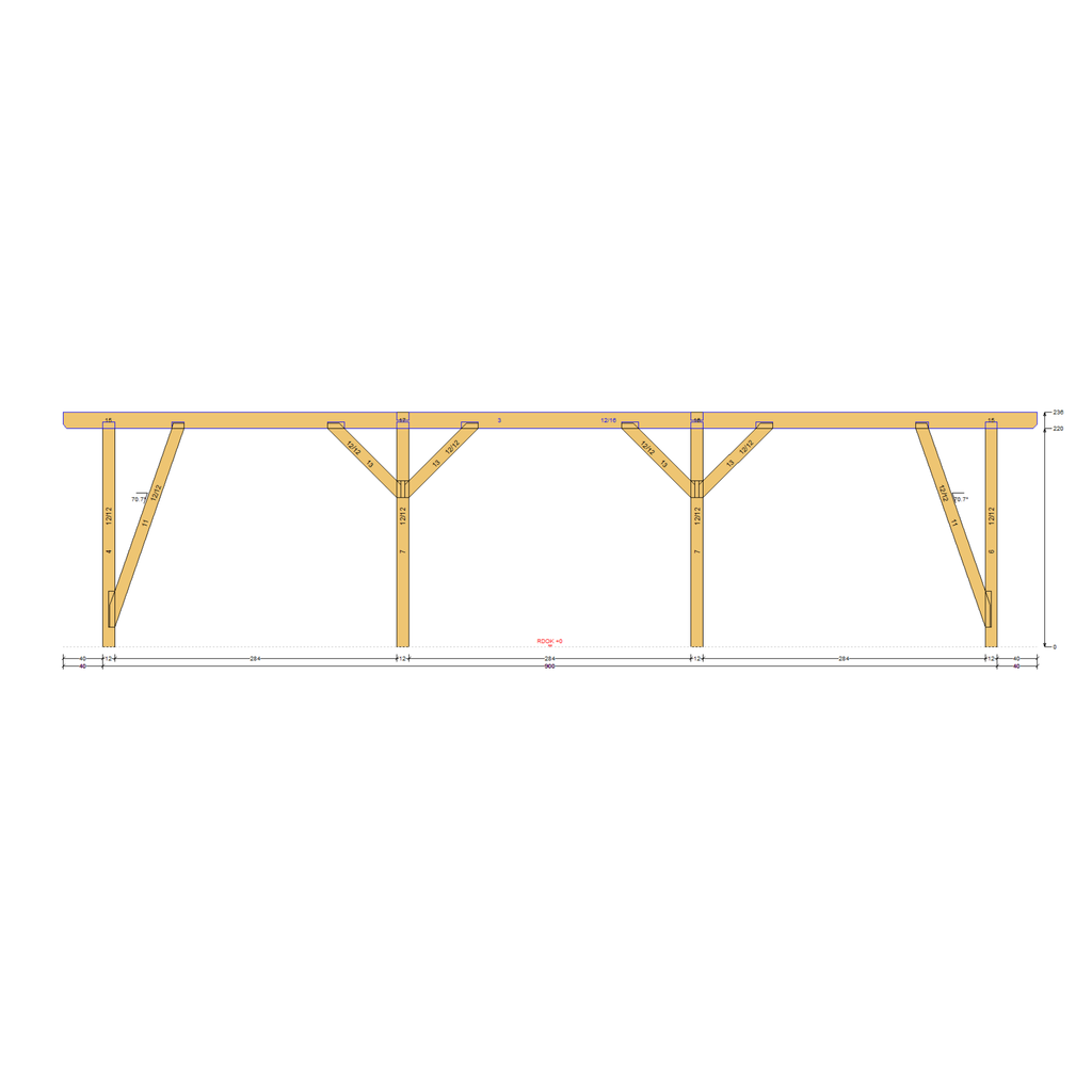 Bauplan Doppelcarport Satteldach 22 Seitenansicht mit Bemaßung