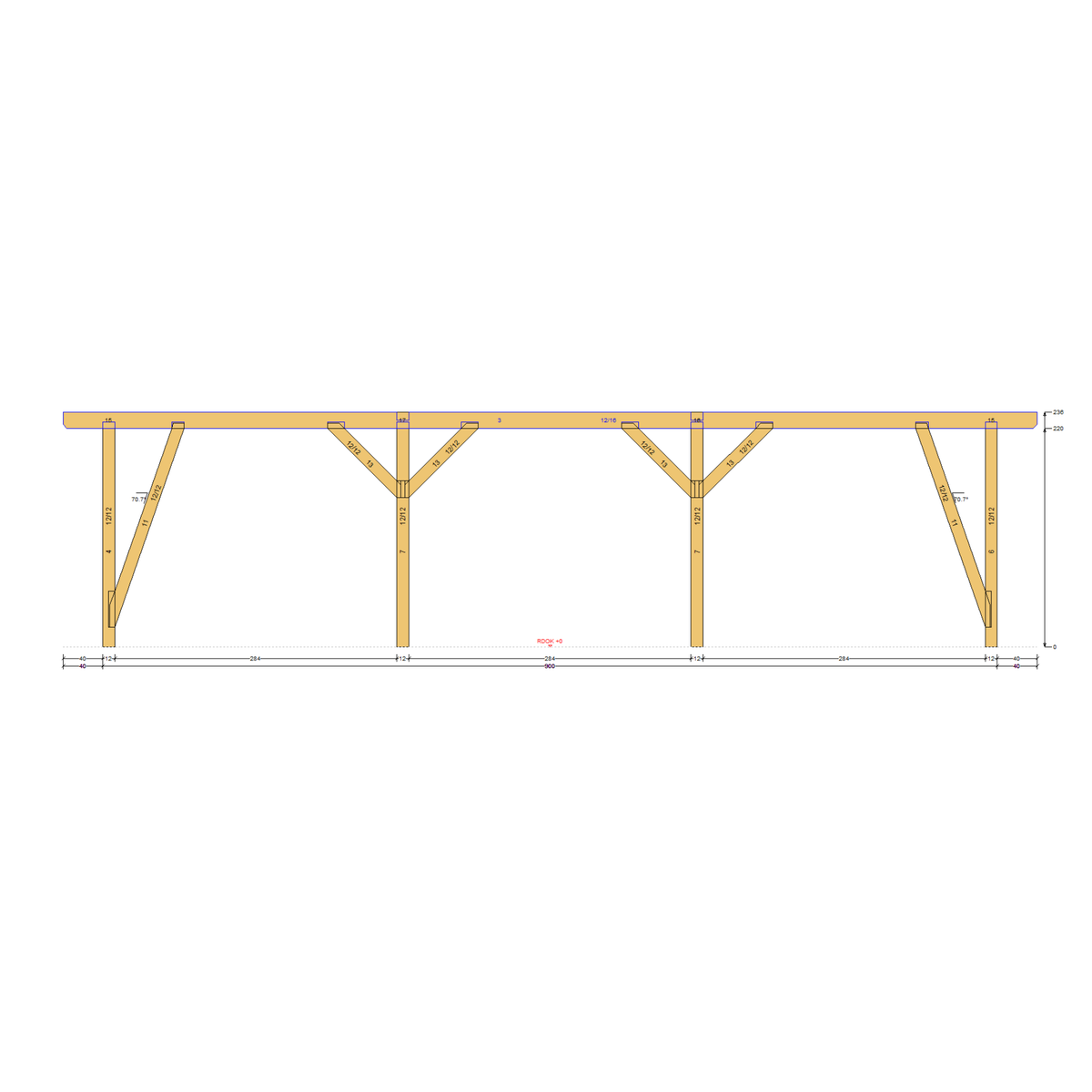 Bauplan Doppelcarport Satteldach 22 Seitenansicht mit Bemaßung