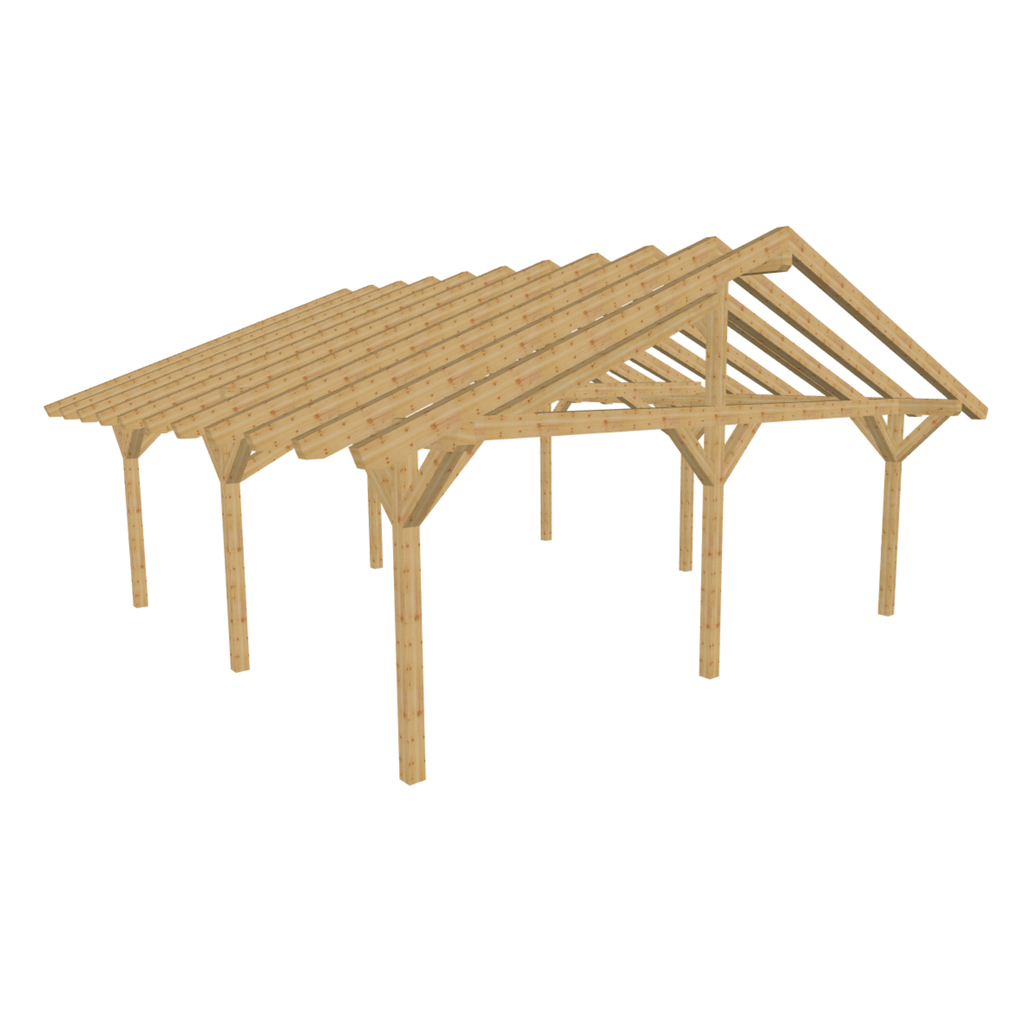Bauplan Doppelcarport Satteldach 23 3D-Ansicht schräg von vorn