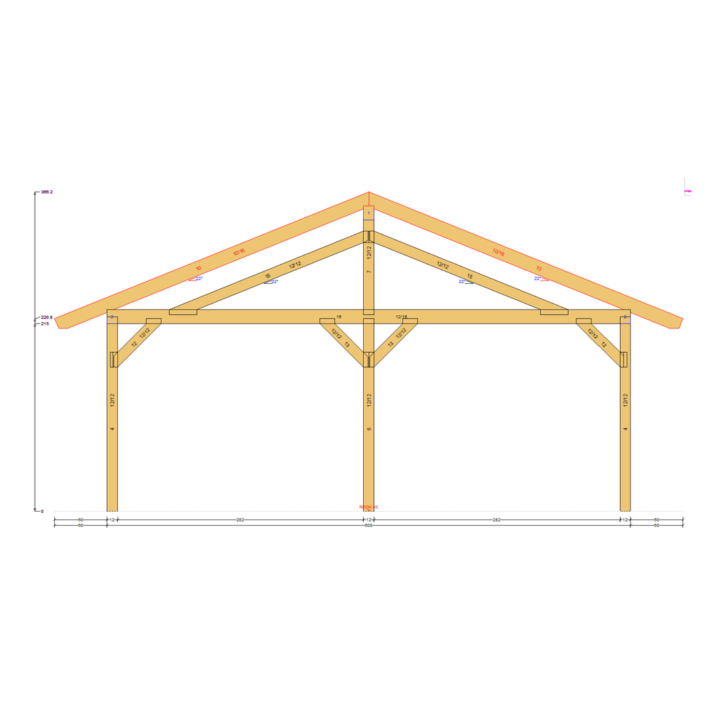 Bauplan Doppelcarport Satteldach 23 Querschnitt mit Bemaßung