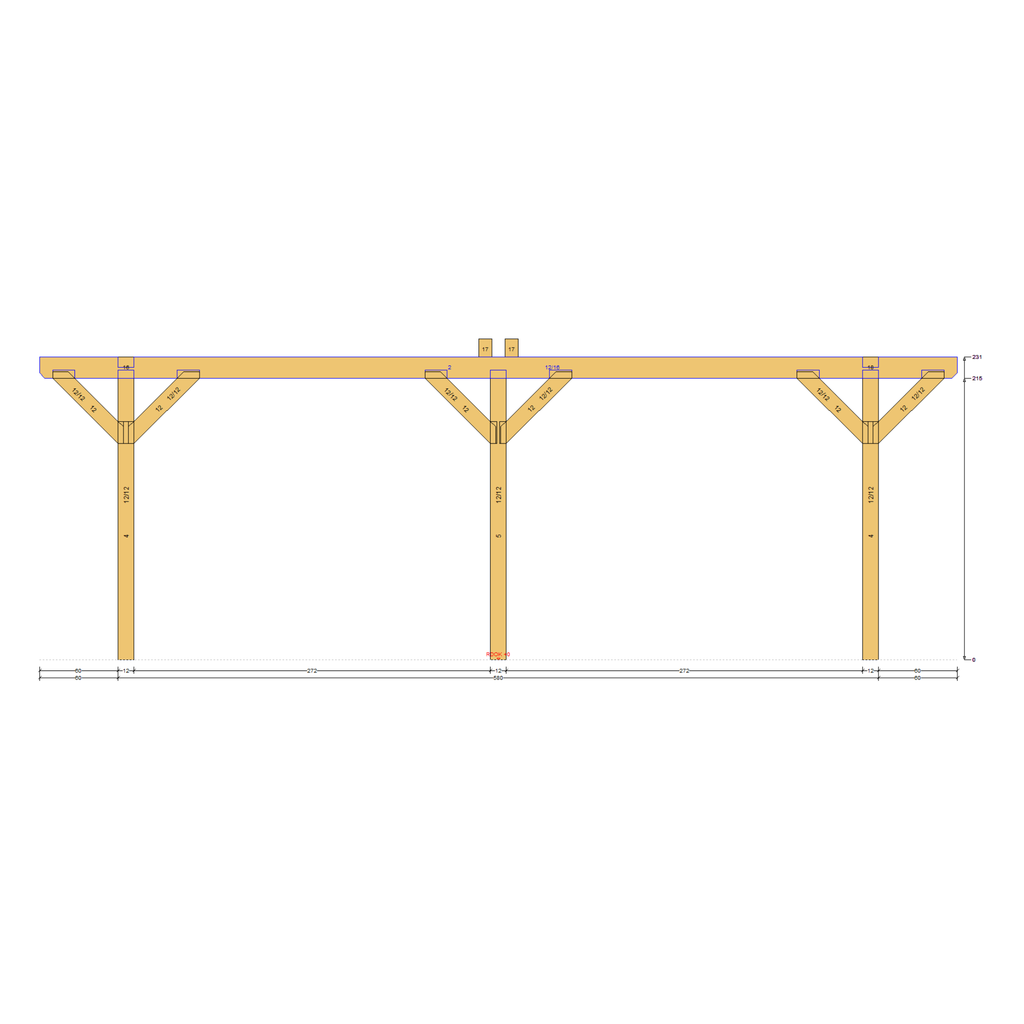 Bauplan Doppelcarport Satteldach 23  Seitenansicht mit Bemaßung