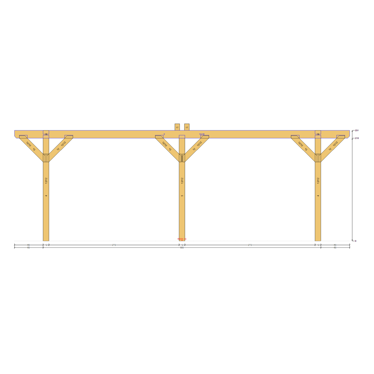 Bauplan Doppelcarport Satteldach 23  Seitenansicht mit Bemaßung