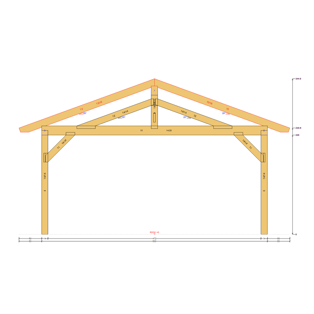 Bauplan Doppelcarport Satteldach 24 Querschnitt mit Bemaßung